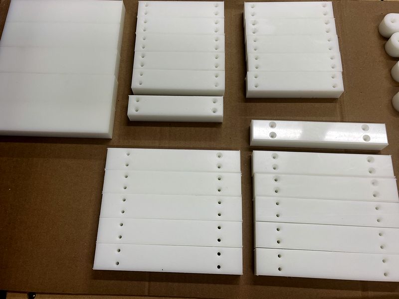 1-inch-thick HDPE plastic pieces, machined start to finish