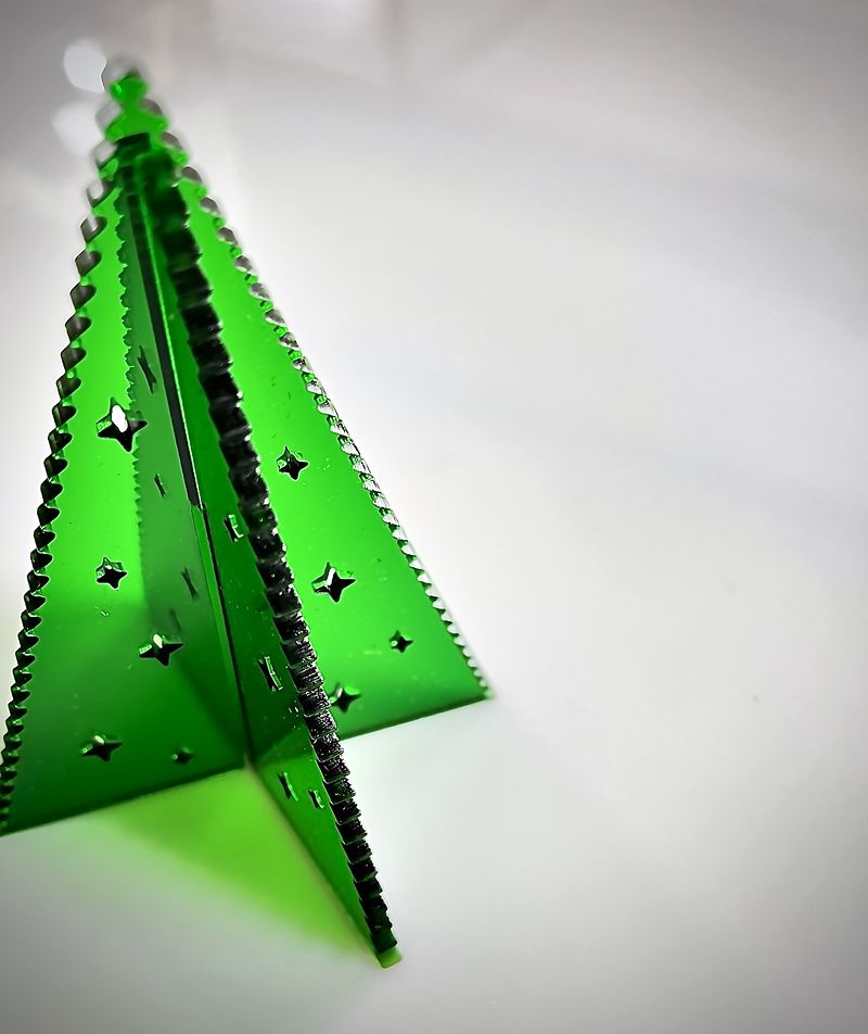 Green acrylic trees, slotted to stand