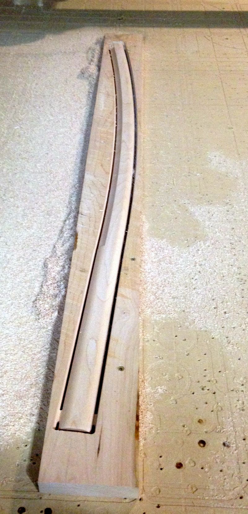Bokken practice sword being carved on the CNC router bed