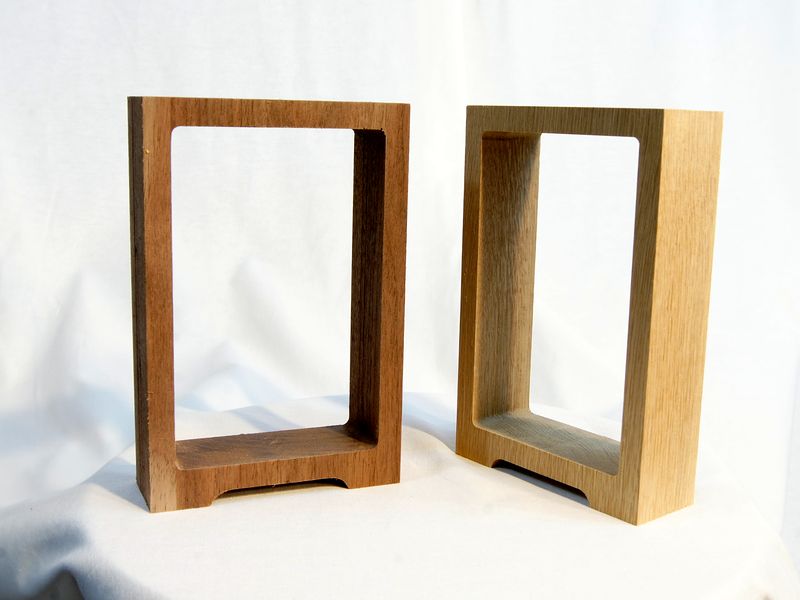Picture-frame clock prototypes in walnut and maple